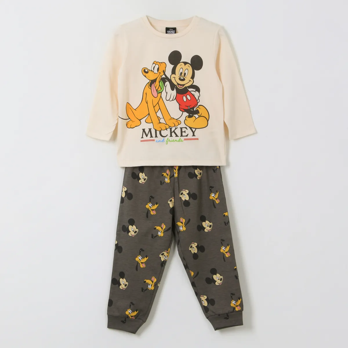 DISNEY - Pijama Manga Larga Niño Mickey & Pluto Blanco Disney
