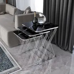 GENERICO - Mesas Laterales 3 unidades Cuadrado Bronze Vidrio Templado Hasir Color Negro