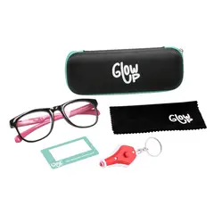 GLOWUP - Lentes Infantil con Protector Pantalla Filtro Azul color Negro Rosado