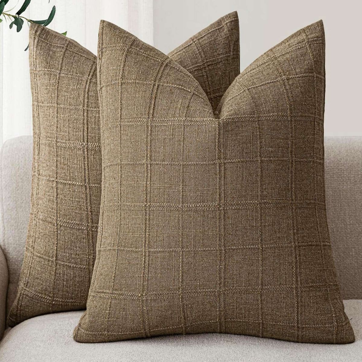 GENERICO - Pack de 2 Fundas de cojin Jacquard cuadrille