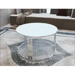 GENERICO - Mesa Centro Redonda Cromada Vidrio Templado Piano Color Blanco