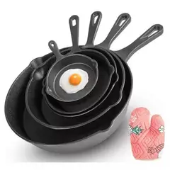 RIOVEO - Sartenes De Hierro Fundido Juego De Sartenes 5 Piezas