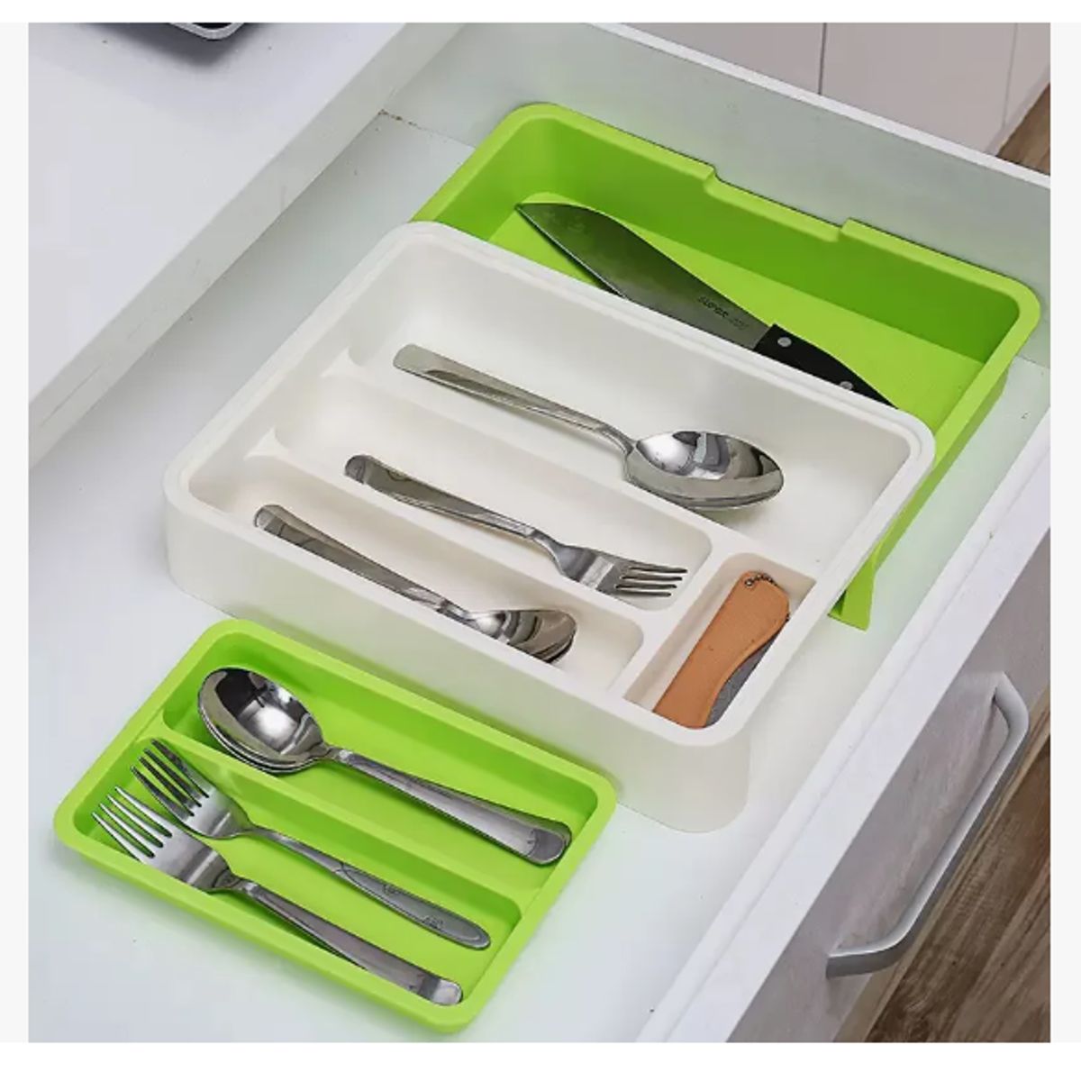 GENERICO - Organizador De Cubiertos De Cocina Extensible Y Extraible VERDE