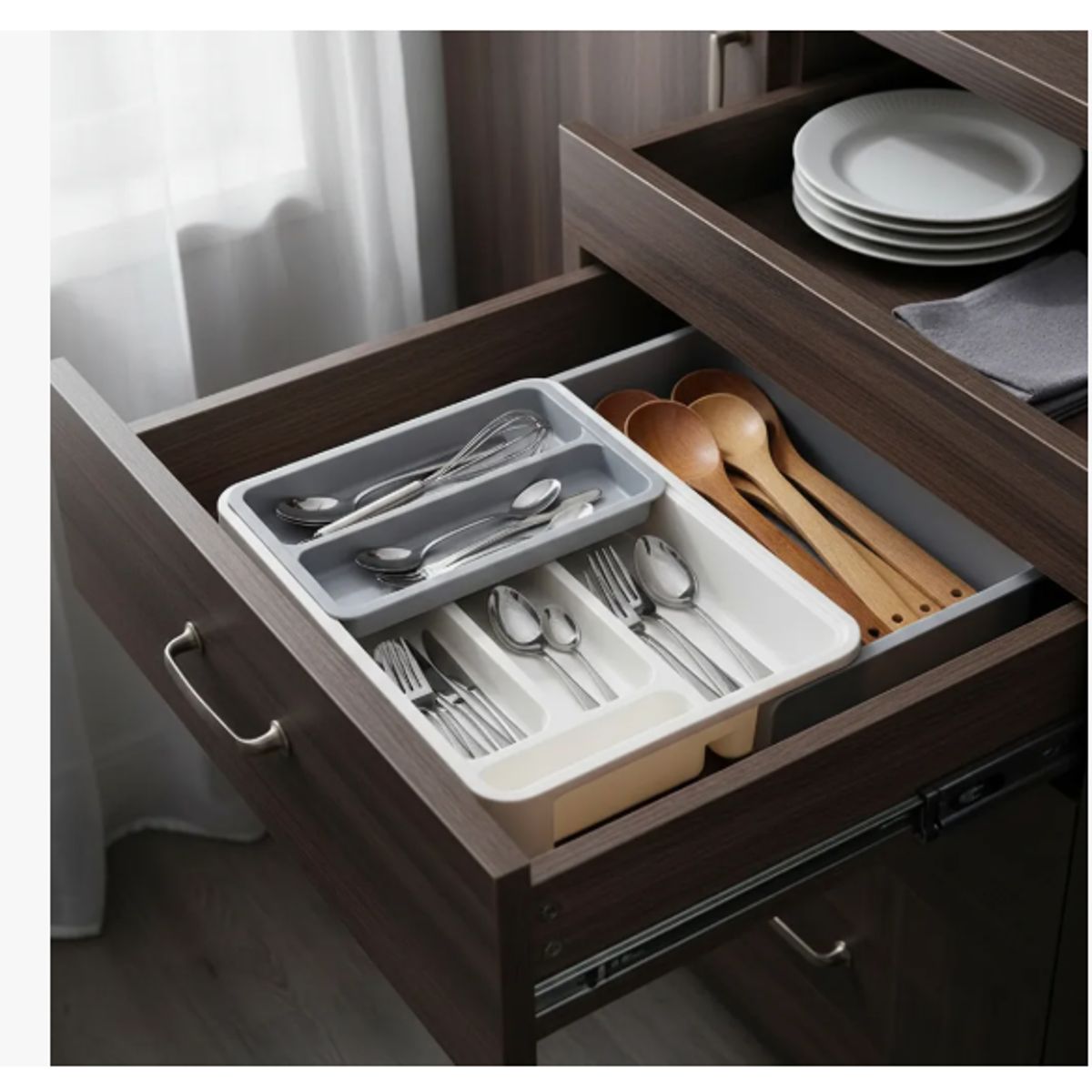 GENERICO - Organizador De Cubiertos De Cocina Extensible Y Extraible GRIS