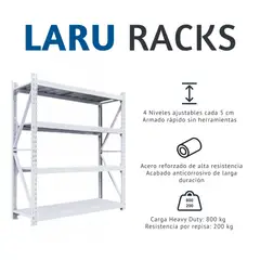 DIETEC - Estante Metálico Industrial 200x60x200cm 800kg Heavy Duty - Laru Racks Bangkok Blanco