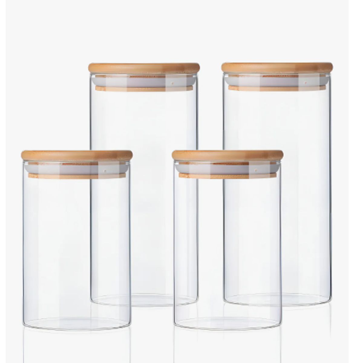 GENERICO - Frascos Herméticos Vidrio Pack 4 Tapa Bamboo Transparente 1000ml y 600ml