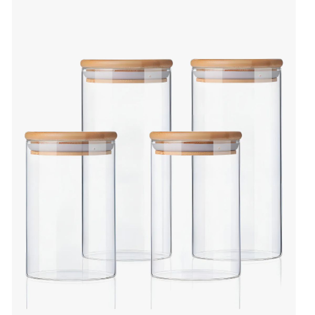 GENERICO - Frascos Herméticos Vidrio Pack 4 Tapa Bamboo Transparente 1000ml y 600ml
