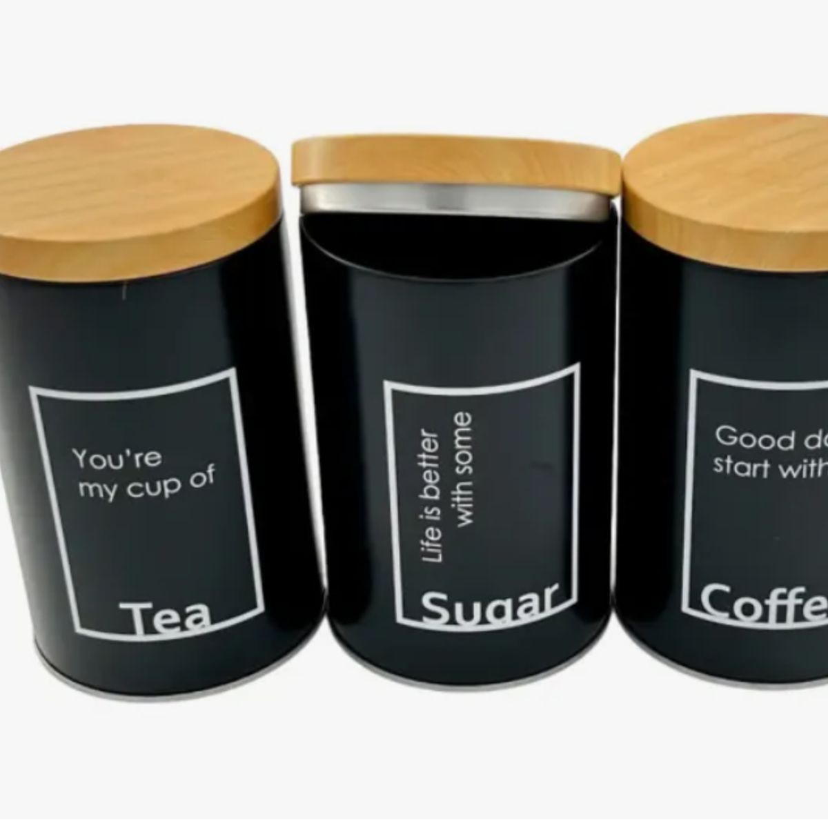 GENERICO - Set 3 Tarro Contenedor Frasco Lata Con Tapa Cafe/te/azucar
