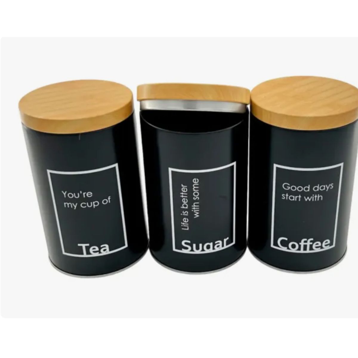 GENERICO - Set 3 Tarro Contenedor Frasco Lata Con Tapa Cafe/te/azucar