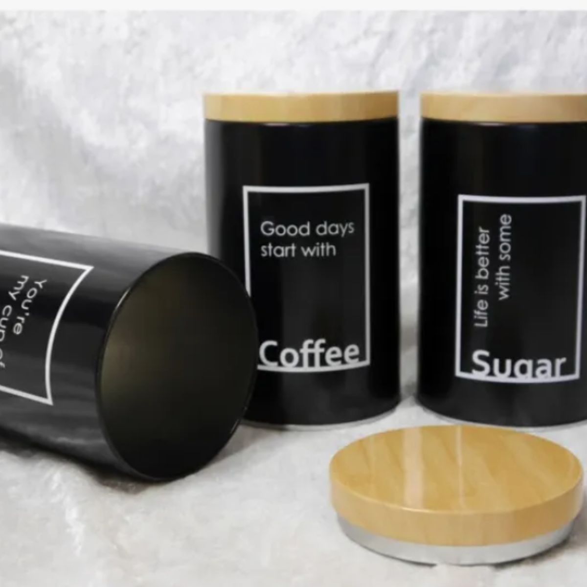 GENERICO - Set 3 Tarro Contenedor Frasco Lata Con Tapa Cafe/te/azucar