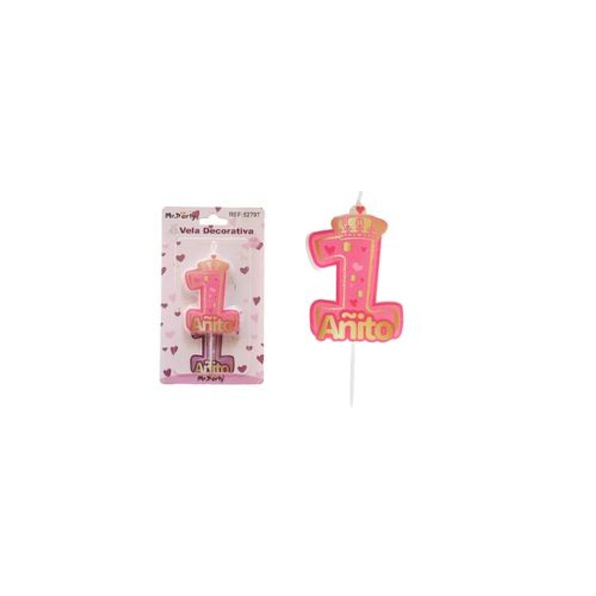 GENERICO - Vela de número 1 con corona rosa 10.8cm