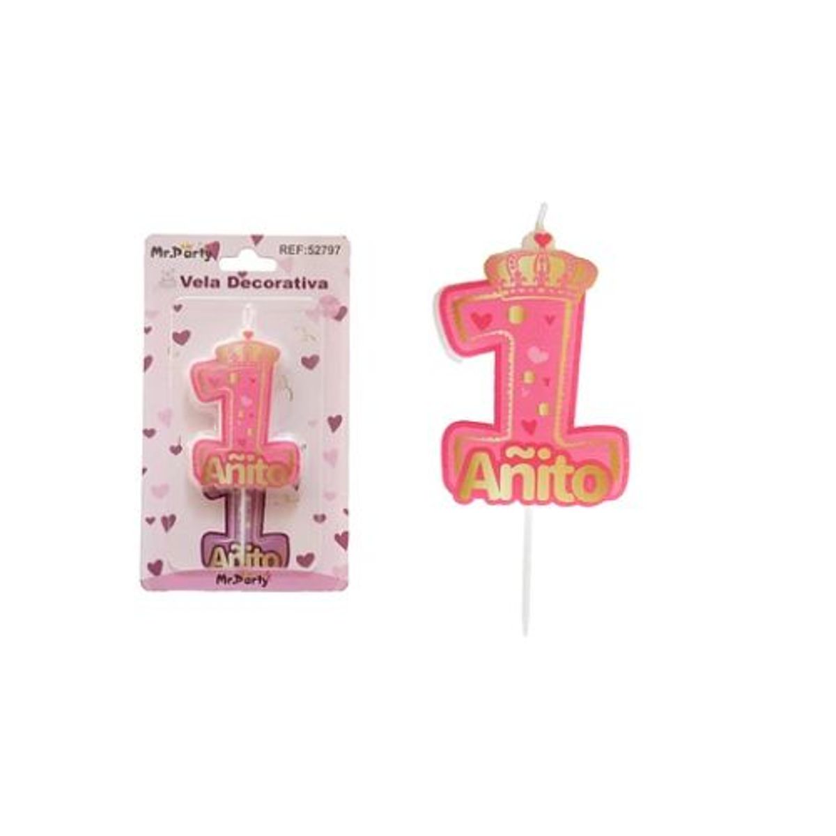 GENERICO - Vela de número 1 con corona rosa 10.8cm