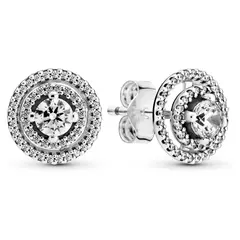 PANDORA - Aretes De Botón Doble Halo Brillante Con Doble Opción Mujer