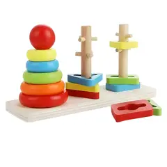 ABC - Torre de Encaje Montessori de Madera con Formas y Aros