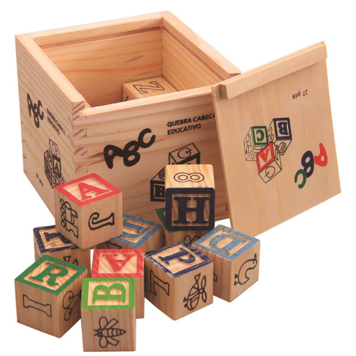 ABC - Cubos de Madera Educativos ABC Set Didáctico 27 Piezas