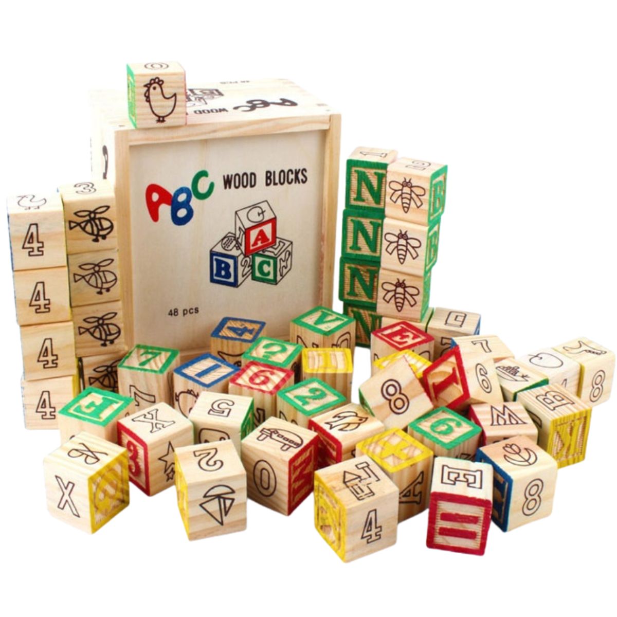 ABC - Cubos de Madera Educativos ABC Set Didáctico 48 Piezas