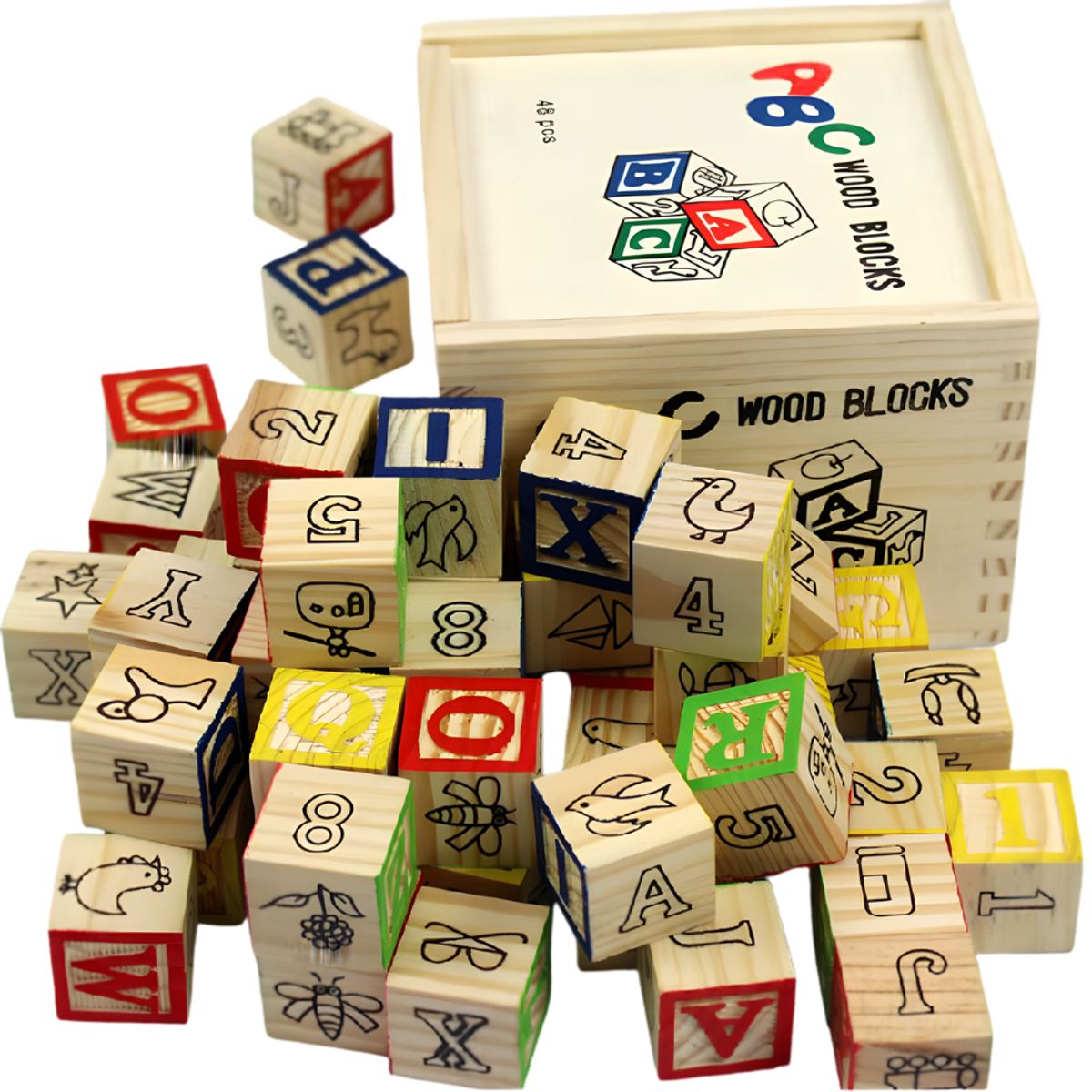 ABC - Cubos de Madera Educativos ABC Set Didáctico 48 Piezas