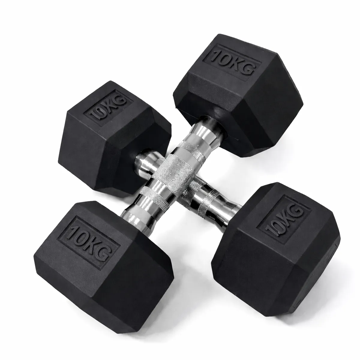 GENERICO - Set 2 Mancuernas Hexagonales Fijas de Goma 10 kg  Negra– Entrenamiento Funcional y de Fuerza