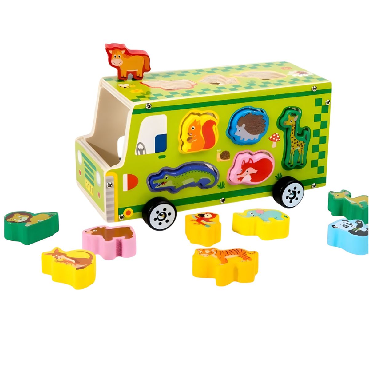 ABC - Auto de Encaje de Madera con Animales Juego Educativo