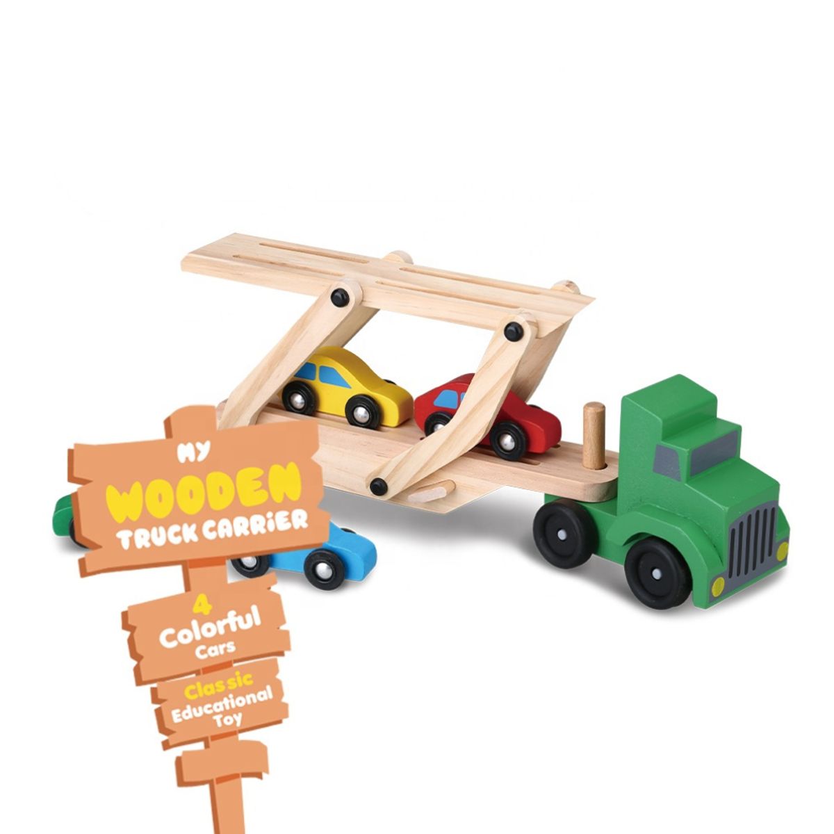 ABC - Camión Transportador de Autos de Madera Juego Educativo