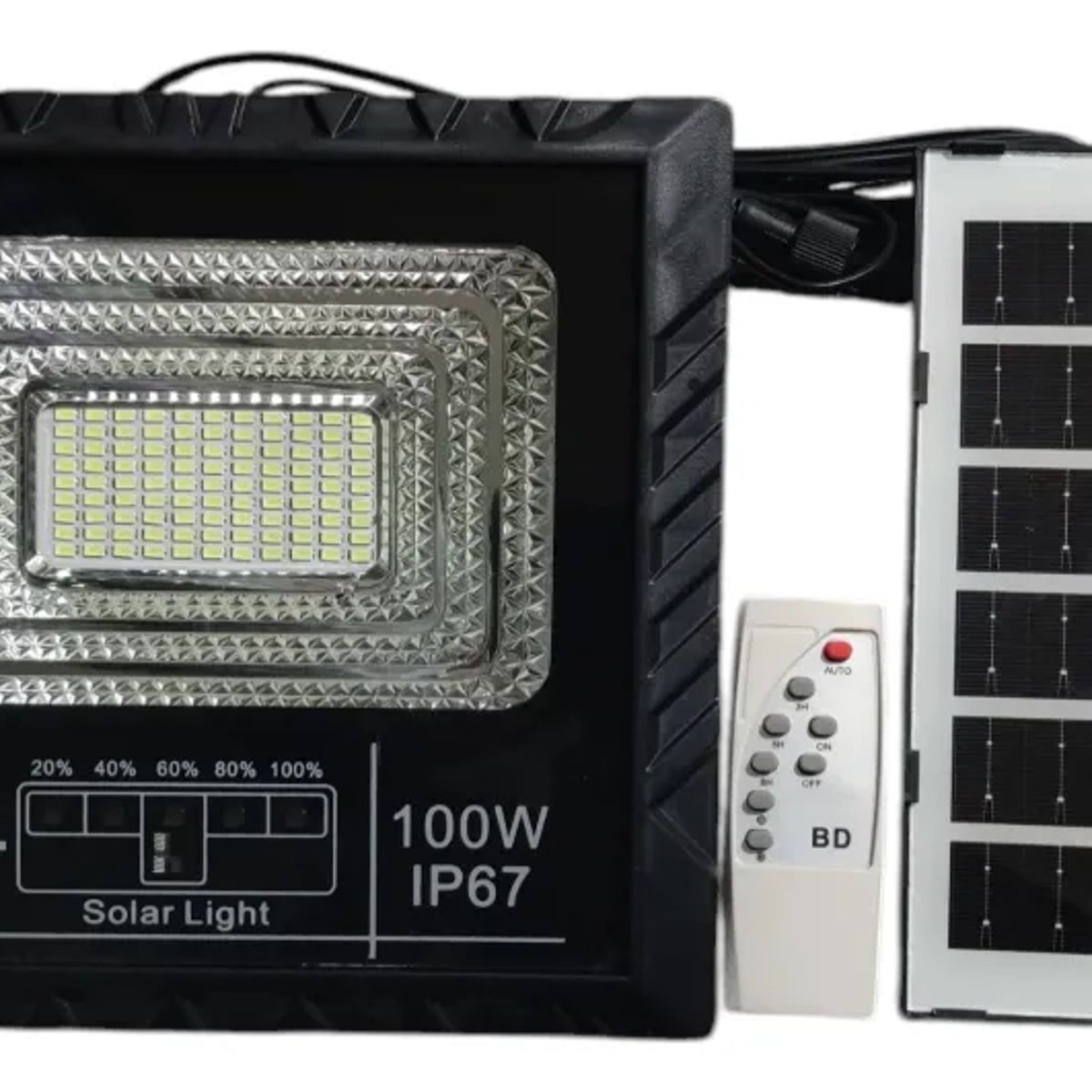 GENERICO - FOCO REFLECTOR LED 100W PANEL SOLAR + CONTROL REMOTO