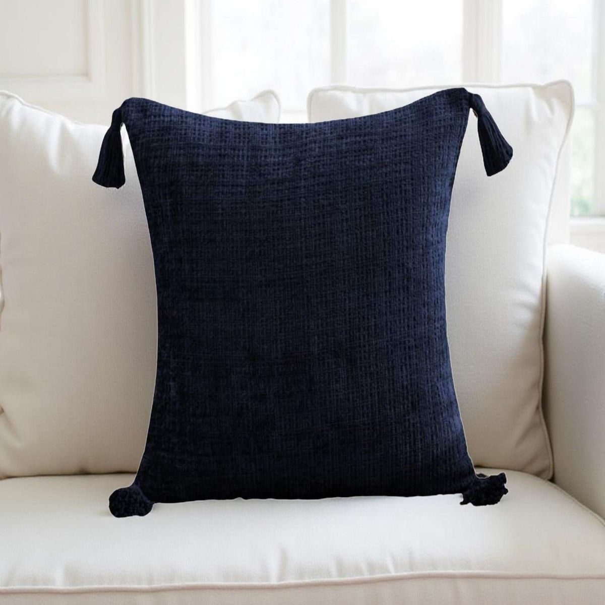 GENERICO - Fundas de cojin cuadradas  chenille con borlas pack de 2 piezas
