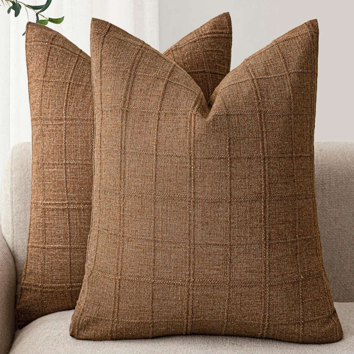 GENERICO - Set de 2 Fundas de cojin Jacquard cuadrille  con relleno