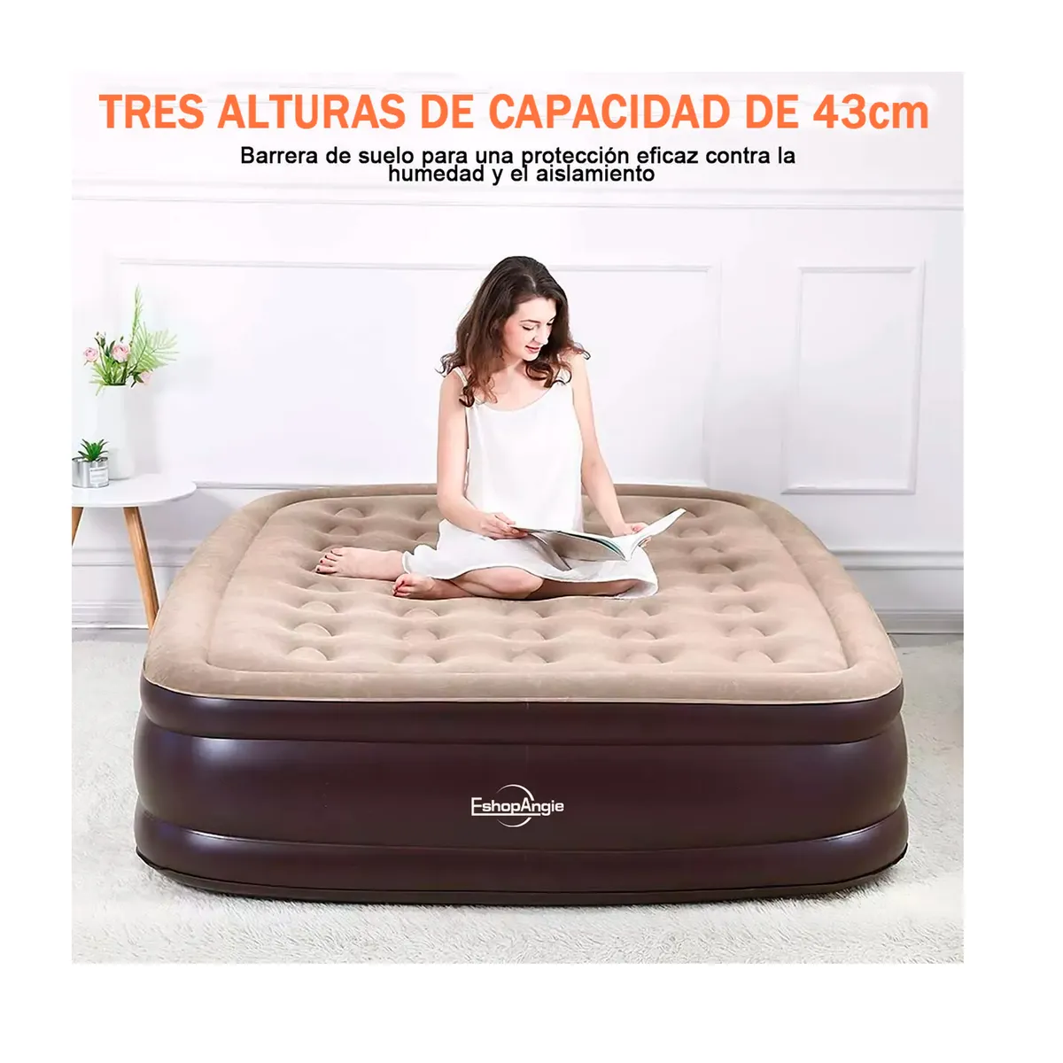 ESHOPANGIE - Cama Colchón Inflable 2 Plazas Con Bomba Eléctrica Camping