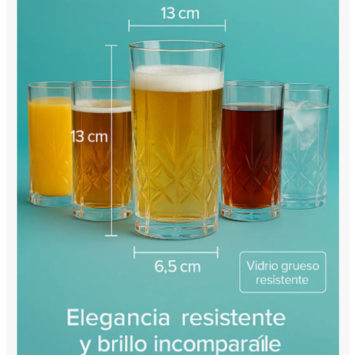 GENERICO - Set 6 Vasos Vidrio Tallado 350ml