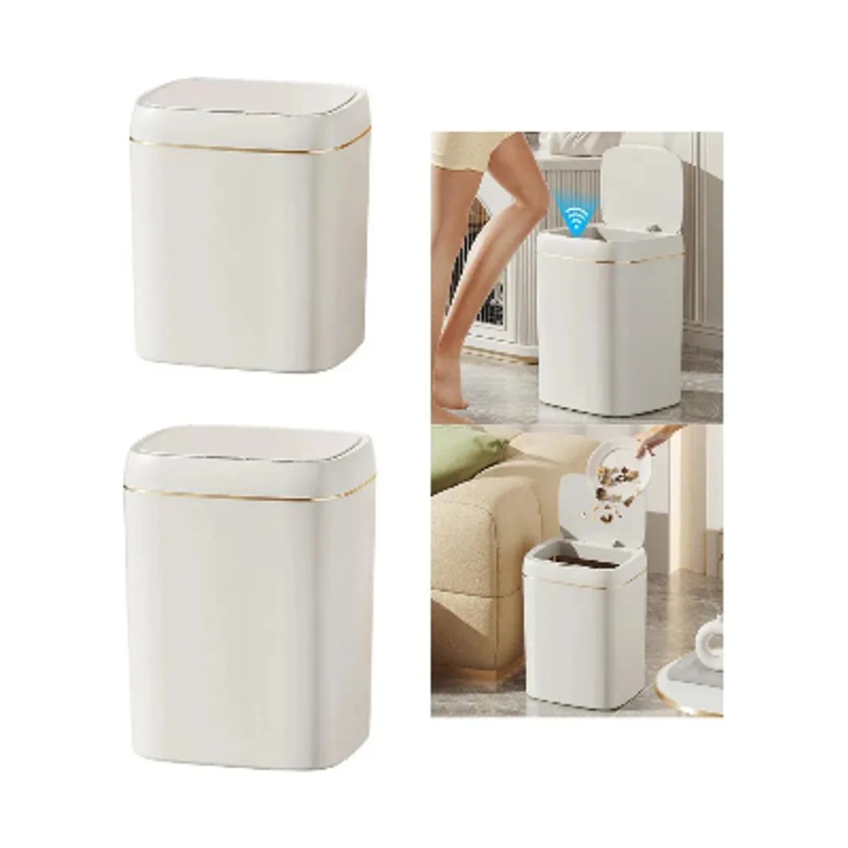 GENERICO - Bote Basura Inteligente Con Sensor Papelera Automática Crema