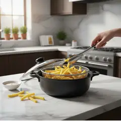 GENERICO - Olla Freidora con tapa 24 cm negra