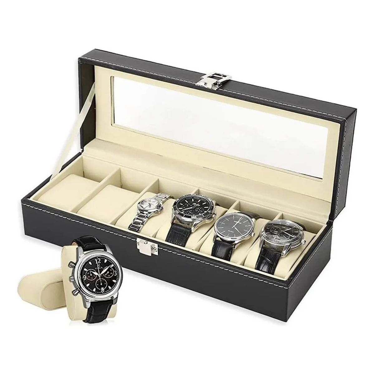 GENERICO - Caja Organizadora Adkar Relojes Semicuero 6 Espacios