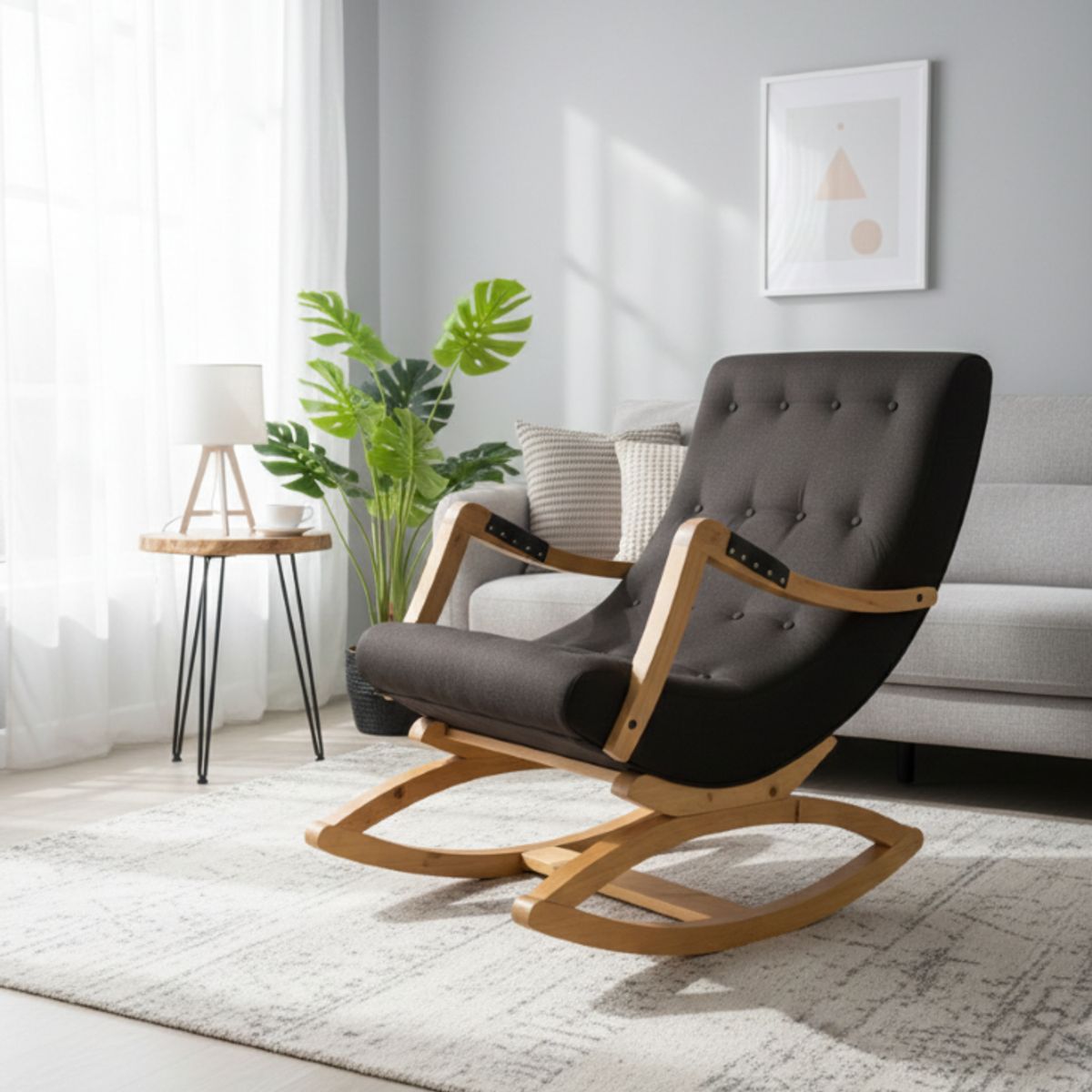 MUEBLES NEW - Silla Mecedora con Apoya Brazo Chocolate Lino