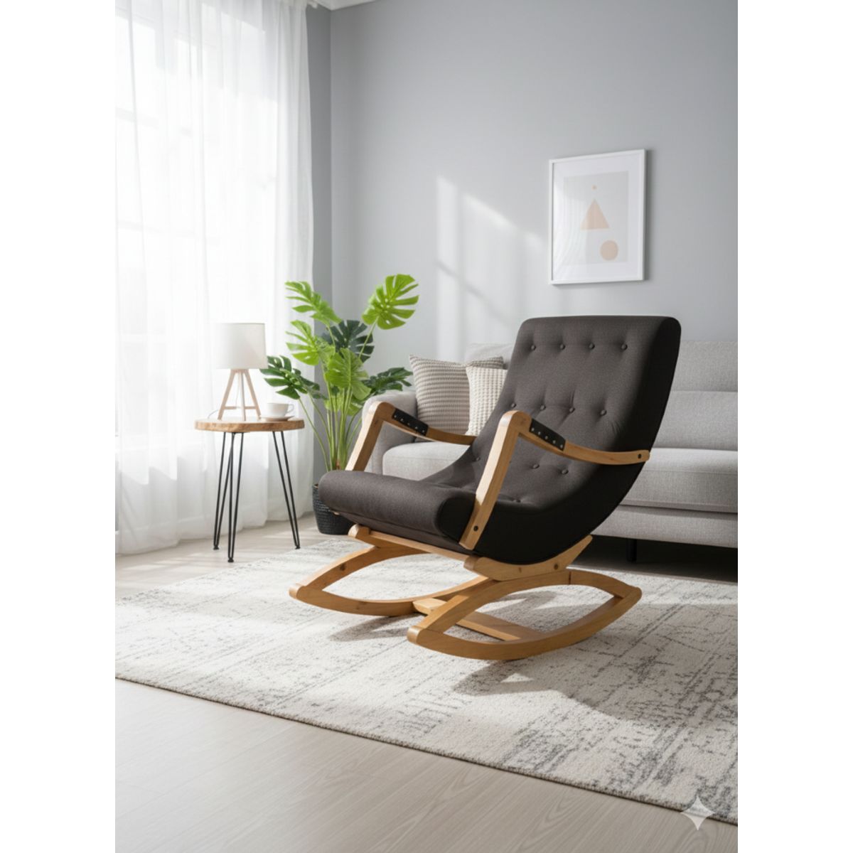 MUEBLES NEW - Silla Mecedora con Apoya Brazo Chocolate Lino