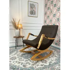 MUEBLES NEW - Silla Mecedora con Apoya Brazo Chocolate Lino