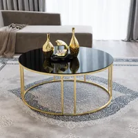 Mesa Centro Redonda Dorado Vidrio Templado cColor Negro