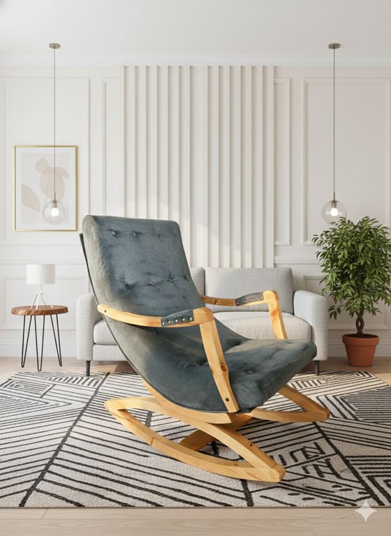 Silla Mecedora con Apoya Brazo Gris Felpa