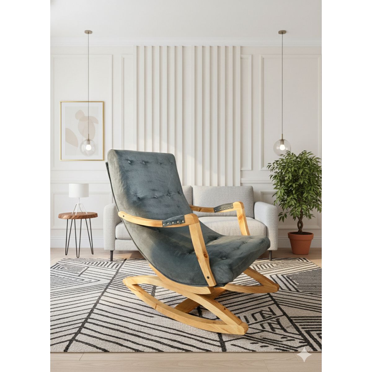 MUEBLES NEW - Silla Mecedora con Apoya Brazo Gris Felpa