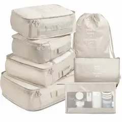 GENERICO - Set Organizador de Maleta Premium - 7 Piezas - Beige Minimalista