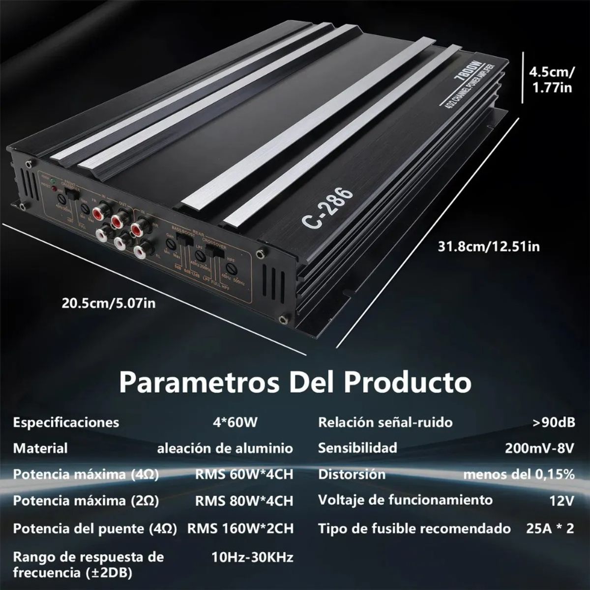 ADLIU - Amplificador De Audio Para Auto 4 Canales C-286 7800w 12v Ab