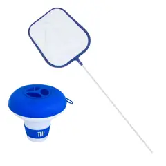 DEEP BLUE - Limpiador Saca Hojas Mango 15m + Dispensador Cloro Flotante