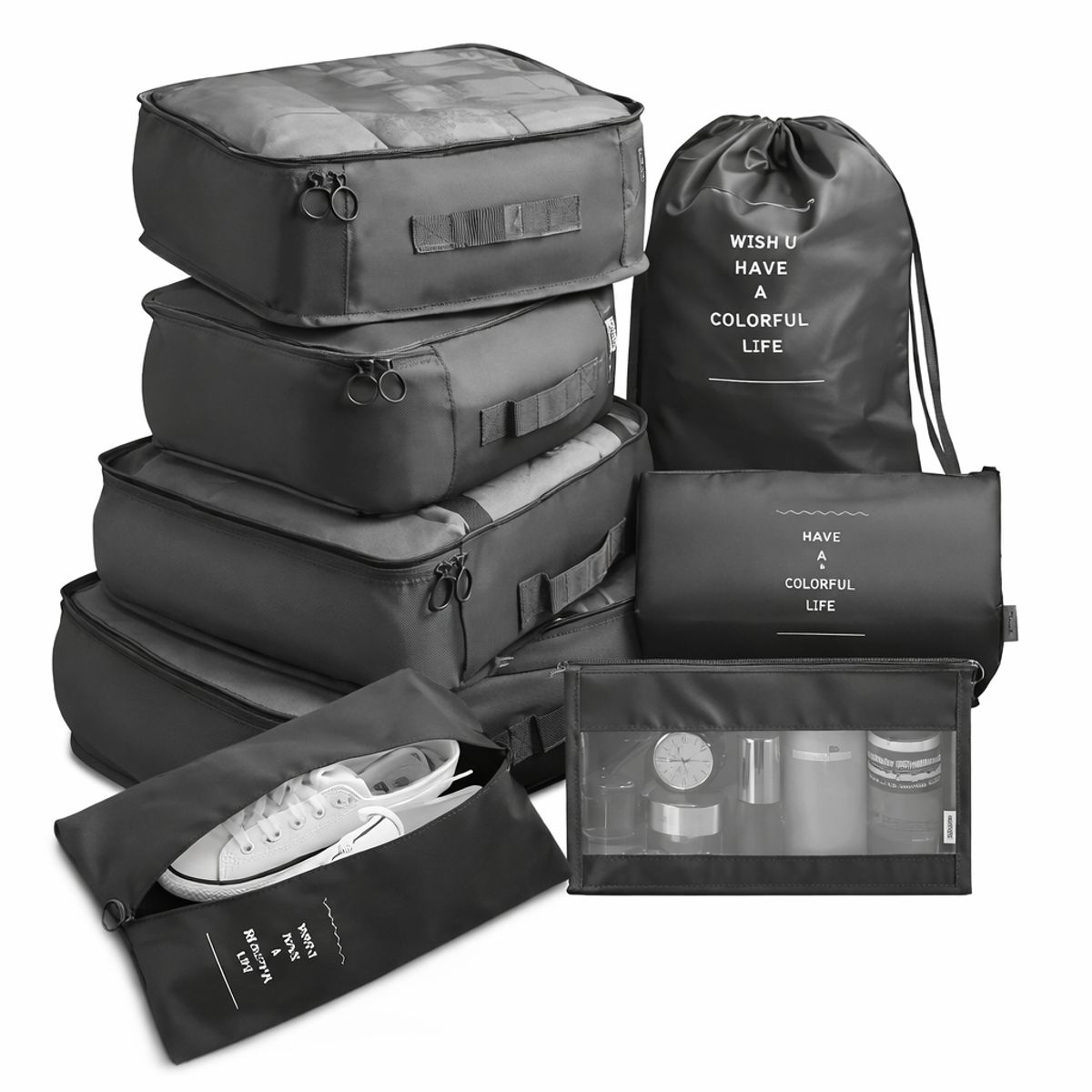 GENERICO - Set Organizador de Maleta Premium - 7 Piezas - Negro