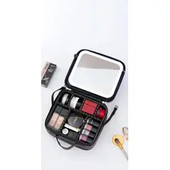 GENERICO - Cosmetiquero Neceser organizador con espejo LED usb