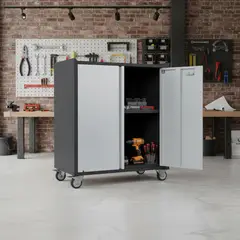 GENERICO - Gabinete metalico Bajo 2 puerta con ruedas - Linea Black & Gray TC-08