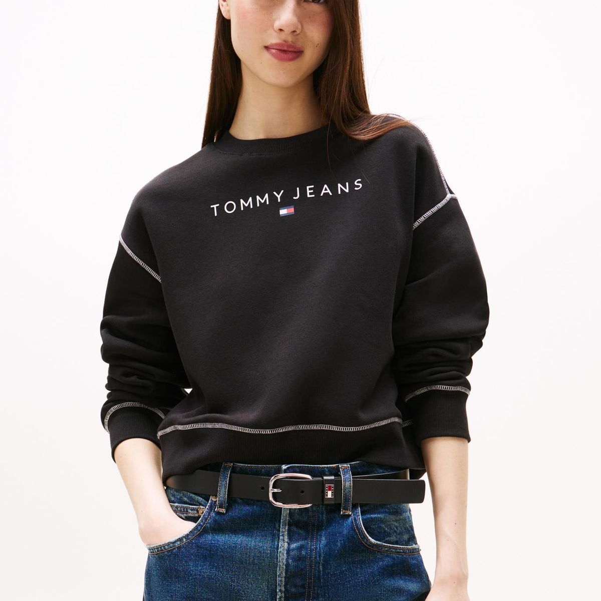 TOMMY HILFIGER - Polerón Relaxed Fit Con Logo Negro Tommy Jeans