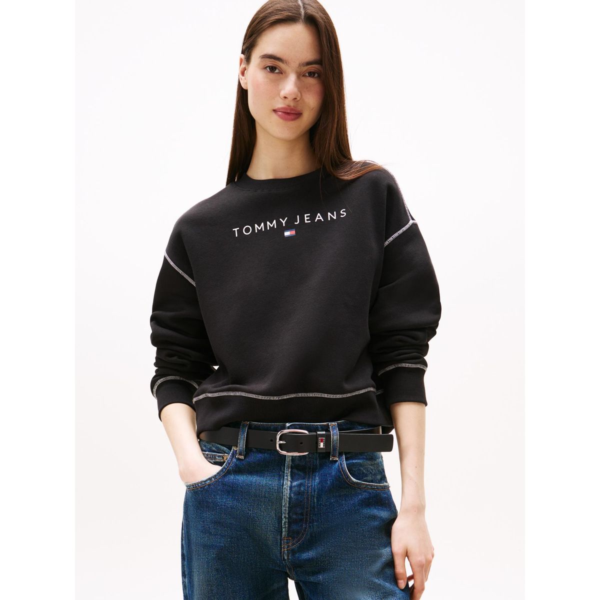 TOMMY HILFIGER - Polerón Relaxed Fit Con Logo Negro Tommy Jeans