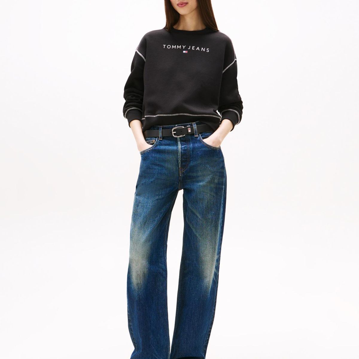 TOMMY HILFIGER - Polerón Relaxed Fit Con Logo Negro Tommy Jeans