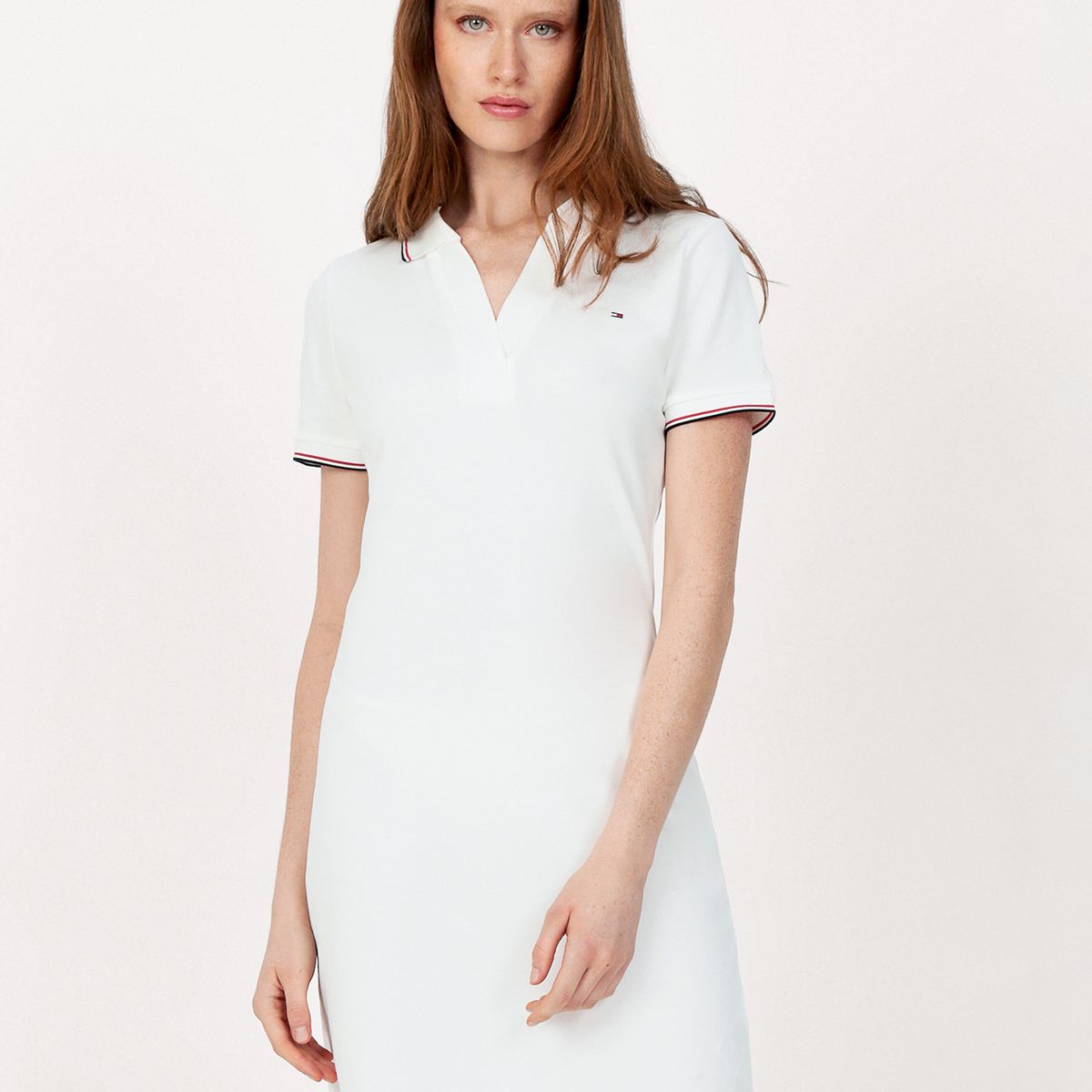 TOMMY HILFIGER - Vestido Polo Manga Con Logo Blanco Tommy Hilfiger