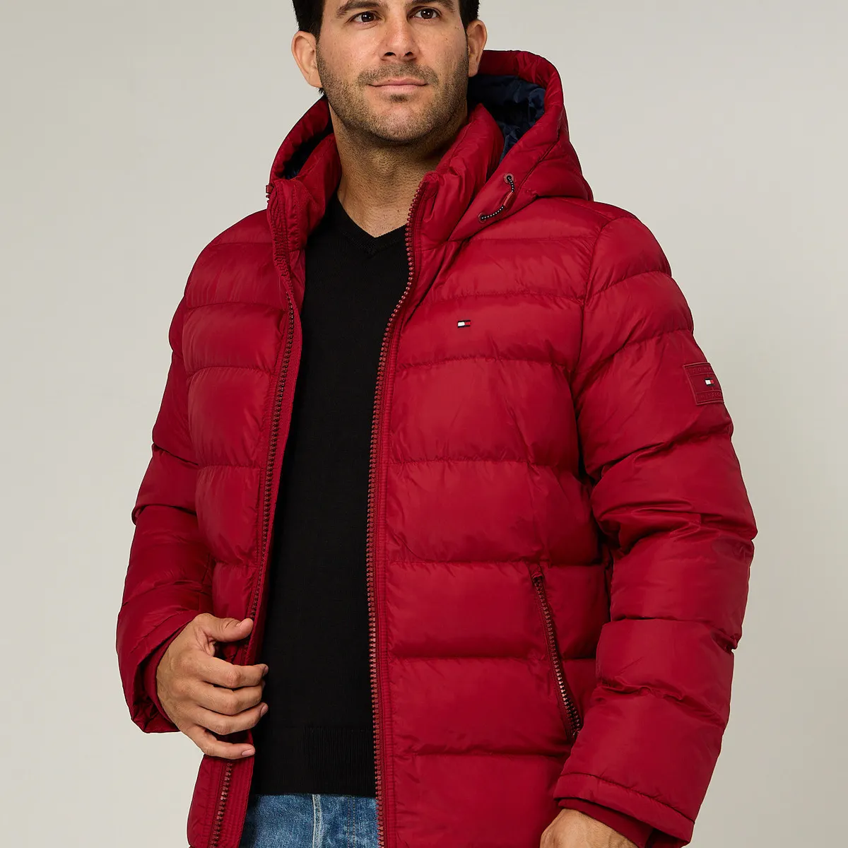 TOMMY HILFIGER - Parka Acolchada Con Gorro Rojo Tommy Hilfiger