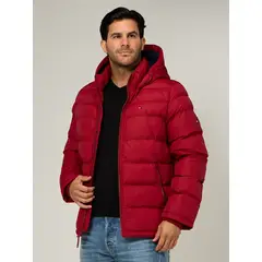 TOMMY HILFIGER - Parka Acolchada Con Gorro Rojo